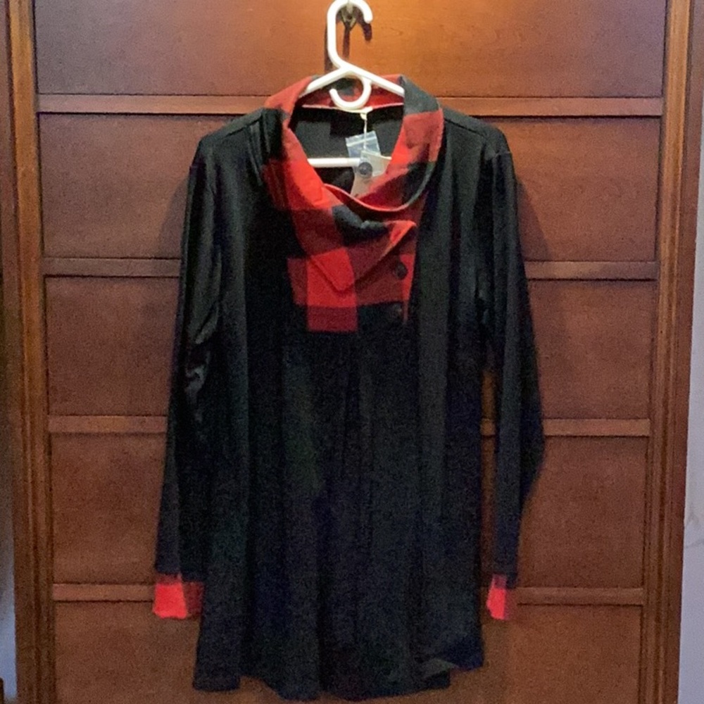 Black and Red Plaid Cowl Neck Tunic Asian size XXL